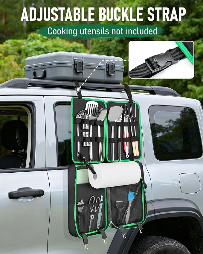 Camping Cooking Set, Portable Camping Utensil Set | Hanging Straps, Carrying Bag, Compact Storage, Outdoor Cooking Essentials, Picnicking, RV Camping & Hiking, Backpacking
