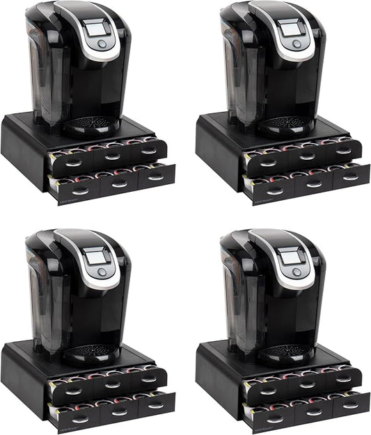 Mind Reader Single Serve Coffee Pod Organizer with 2 Drawers, 72 Pod Capacity, Countertop, 14"L x 12.25"W x 4.75"H, Black (Pack of 4)