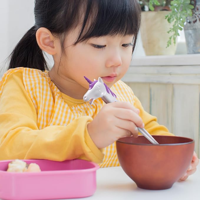 Genuine Fred MUNCHTIME Unicorn Chopsticks for Kids, Purple and White, Reusable Beginner Chopsticks with Animated Interactive Design, Fun Gift and Picky Eater Solution