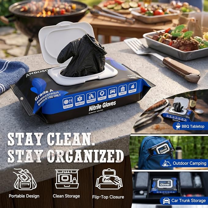 ANBOSON BBQ Gloves,Disposable BBQ Gloves Heat Resistant Cooking | 50 Disposable Nitrile Gloves with 2 Reusable Cotton Liners, Powder Free, Latex Free for Smoking,Grilling,Cooking,Food Prep