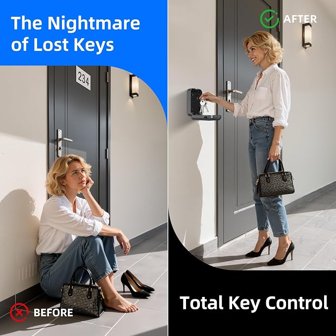 Smart Lock Box, Fingerprint Key Lock Box with Tuya APP Control, IP66 Waterproof Bluetooth Electronic Lock Box, 5-Way Unlock Wall Mounted Key Safe for Home Office Realtor