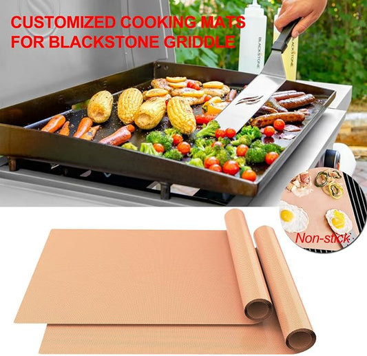 UBeesize 2 Pack Nonstick Copper Grilling Mats for 22 Inch Blackstone Griddle, Resuable Cooking Mats for Grilling, BPA and PFOA Free Heavy Duty BBQ Grill Mats, Griddle Accessories Kit -22 x 16 Inch