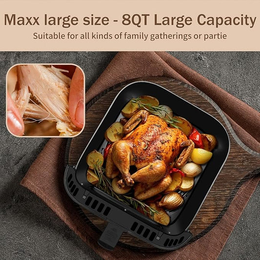 SEEDEEM Max XL Air Fryer 8QT, 10-in-1 Digital Air Fryer Oven with Color Touchscreen & Viewing Window, Toaster Oven Combo for Broil, Roast, Dehydrate, Bake – Silver