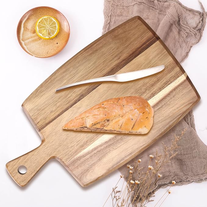 Acacia Wood Chopping Cutting Board Kitchen with Handle Charcuterie Boards | 17" Solid Decorative Large Wooden Cutting Board Non Toxic Teak Meat Breadboard Serving Cheese Boards for Food Butcher Block