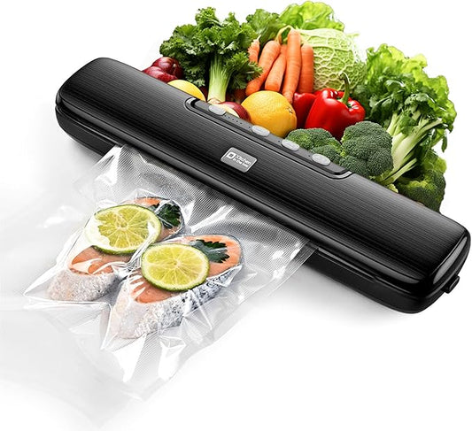 Vacuum Sealer Machine,Kitchen in the box Food Sealer Machine for Food Storage,Dry/Wet/Seal/Vac/External Vac Modes & 5 Sealing Temperatures,Automatic Air Sealer with 15Pcs Vacuum Seal Bags,Black