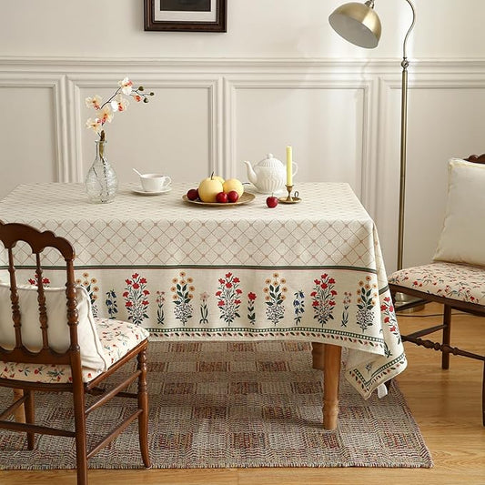 ISAENNE Designer Vintage Linen Floral Extra Long Tablecloth Rectangle,Fall Colorful Modern Table Cloth,Anti-Wrinkle Decor Tablecloths for Dining Thanksgiving Kitchen Christmas,67"*118"-Bertina E