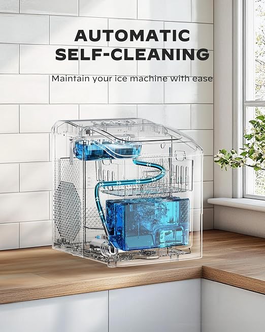 Silonn Countertop Ice Maker Machine, 26 lbs per Day, Fast Ice in 6 Minutes, Self-Cleaning Ice Maker, Compact Countertop Ice Machine for Home, Kitchen/Office/Parties,‎Stainless Steel