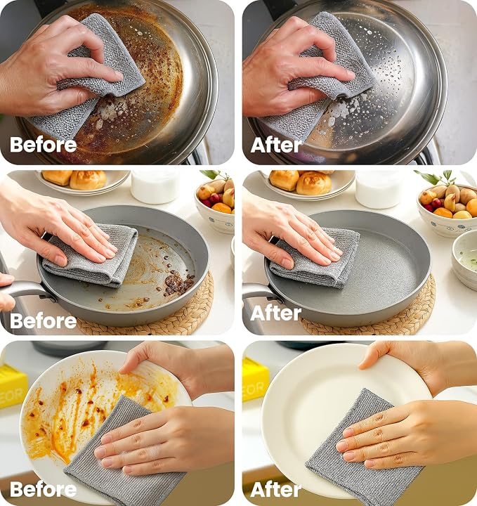 Non-Scratch Wire Dish Cloth, 10PCS Double Layer Multipurpose Wire Dishwashing Rags for Wet and Dry, Dish Cloths for Washing Dishes, Stovetops, Kitchen Countertops with Ease