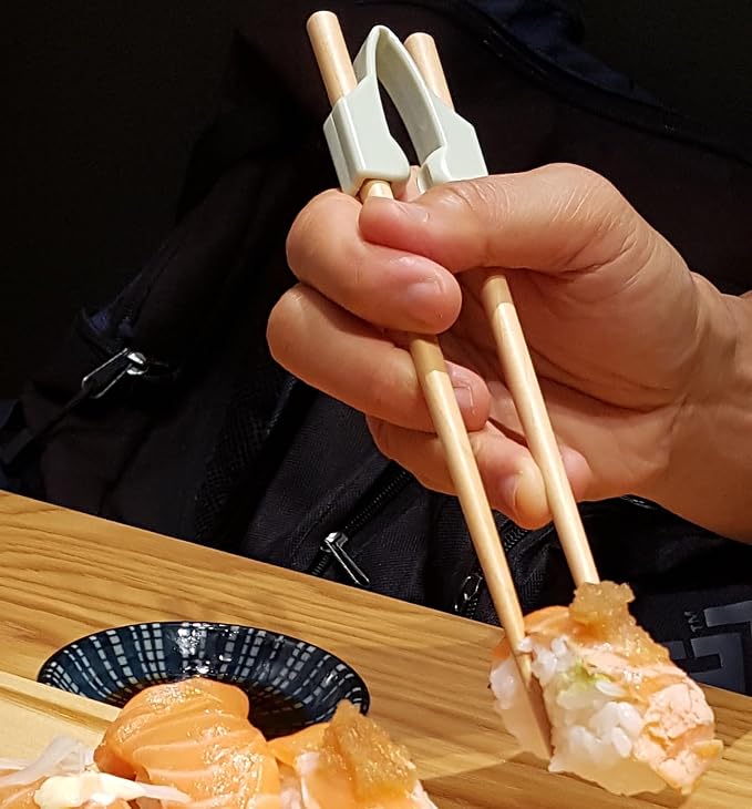 Chopstick Helper & Wood Training Chopsticks for Adults, Seniors & Beginners | Chopstick Trainer for Adults, Beginner Chopsticks, Practice Chopsticks, Easy Learning Chopsticks, Left or Right Handed Use
