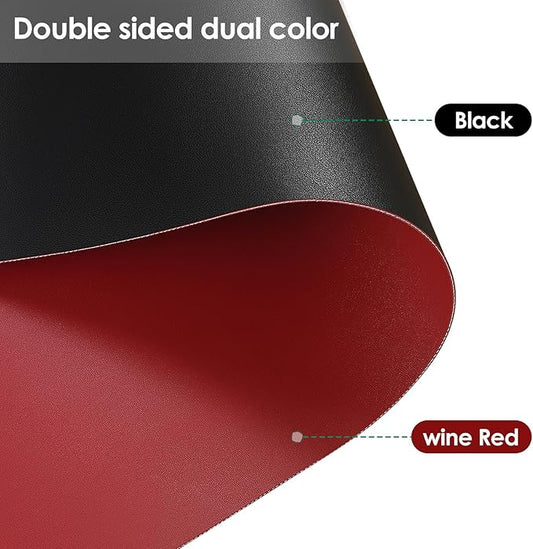 Leather Desk Mat,1.8mm Thick,16x60 Inch Desk Cover,Desk Protector Mat,Dresser Cover Top,Leather Table Cover,Side Table Cover,Office Desk Cover,Office Table Cover(Black+Wine Red,16x60)
