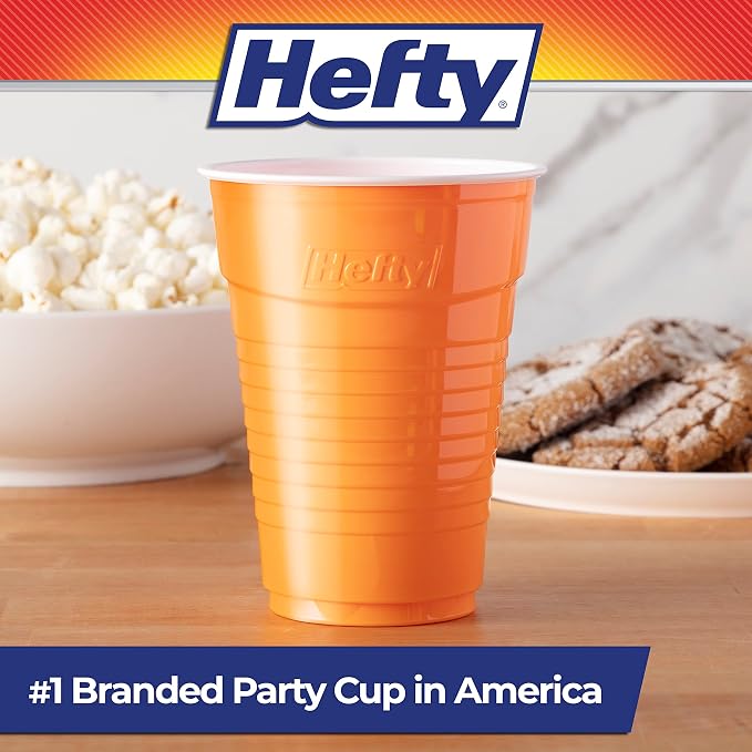 Hefty Party On Disposable Plastic Cups, Assorted, 16 Ounce, 100 Count | Bulk Pack, Disposable Plastic Cups for Parties, 4 Fun Colors, Easy-to-Grip Design, Ideal for Large Tailgates, BBQs, Birthdays