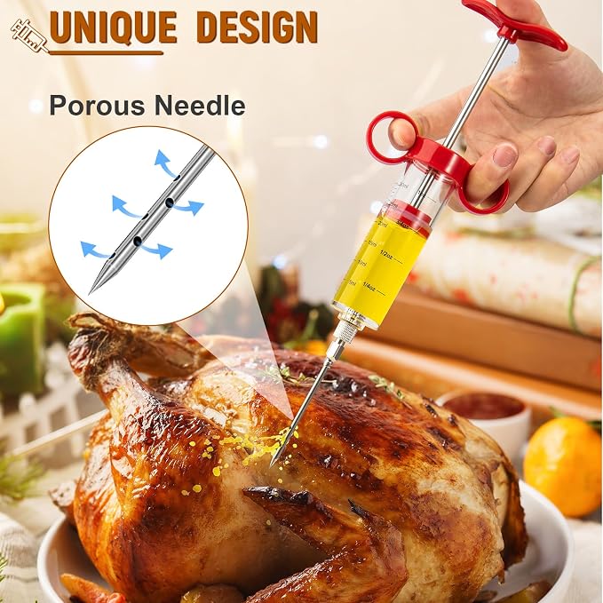 Kingsmile Meat Injector Syringe, 3 Marinade Injector Needles for Meat, Seasoning Injector with1oz Capacity,Turkey Injector for BBQ Grill, Premium Injector Syringe with Black Oil Brush & Cleaning Brush