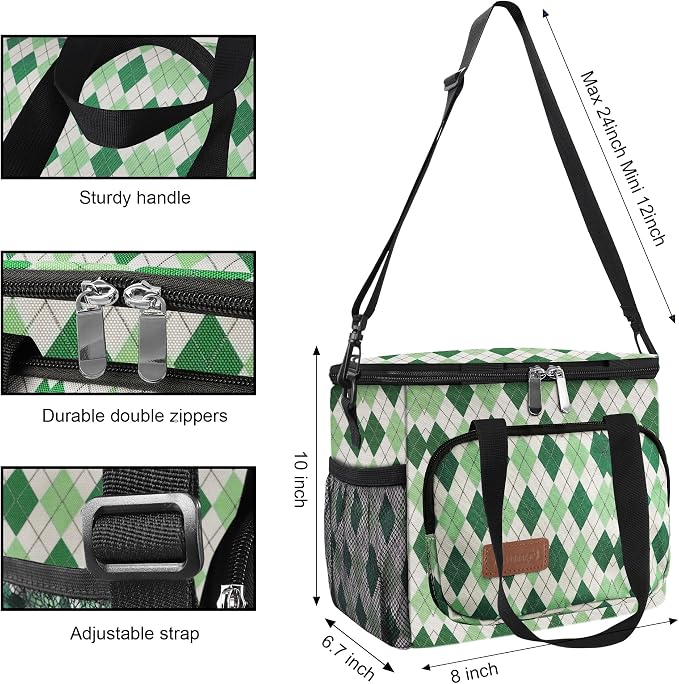 Lunch Bags for Women/Men, Insulated Lunch Bag for Work Office - Lunch Cooler Bag Leakproof Lunch Box with Adjustable Shoulder Strap - Green plaid