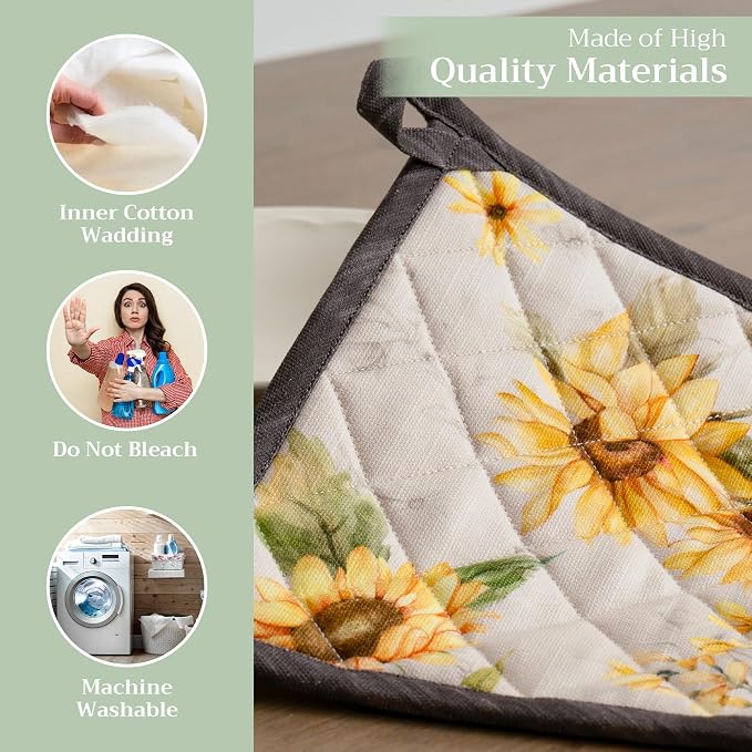 Maison d' Hermine Pot Holders 100% Cotton Potholders (8" x 8", Pack of 2) | Heat Resistant Hot Pads with Loop BBQ Cooking Baking Farmhouse Kitchen Handling Hot Pans Spring Summer - Candice