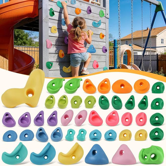 45 PCS Rock Climbing Wall for Kids,Rock Wall Climbing Holds,Adults Climbing Wall Grip Kits Holds Up to 230 lbs for Outdoor Indoor Home Playground Climbing Holds（Pastel Color）