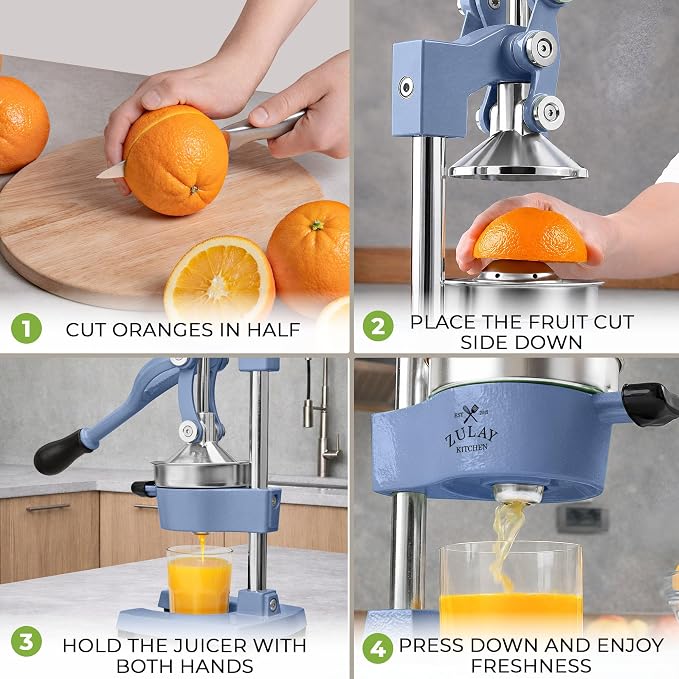 Zulay Kitchen Cast Iron Juicer - Heavy Duty Manual Juicer with Detachable Strainers for Easy Cleaning, Orange Juice Press for Citrus Fruits, Perfect for Bartenders, Juice Lovers & Health Enthusiasts