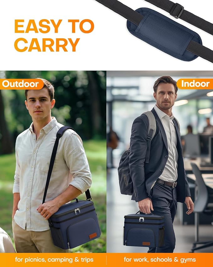 HOTOR Insulated Lunch Box Men Women Leak-Proof Cooler Lunch Bag 15L | 4 Pockets, Adjustable Strap, Ideal for Work, Picnic, Travel, Camping, Gift