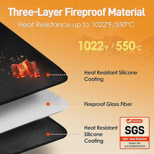 Heat Resistant Mats for Countertop fits Tabletop Grill, 31x24x0.02in, Black | 1022℉ Fireproof grill mat for countertop/table protection, fits gas/charcoal grills, pizza ovens, fits Blackstone & Ninja