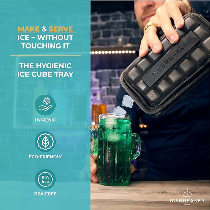 ICEBREAKER POP - 4 IN 1 - DISPENSER - MAKER - BIN - PACK - Make And Serve Ice Without Ever Touching It - The Sanitary Silicone Tray for Freezer With Lid - Cube Tray