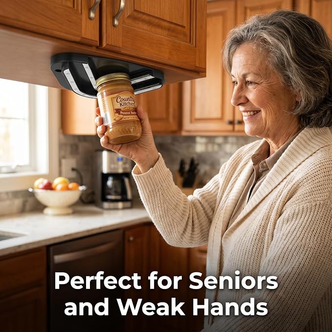 Under Cabinet Jar Opener Double U Grip Bottle Opener for Arthritis | Bottle Opener for Any-Size Lid Easily Unscrew Bottle & Can Opener for Weak Hands and Seniors
