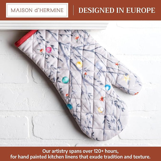Maison d'Hermine Oven Gloves 100% Cotton Oven Mitt (7" x 13", Pack of 1) | With Loop Heat Resistant BBQ Cooking Gloves Baking Kitchen Handling Hot Pans Thanksgiving Christmas - Fairy Christmas