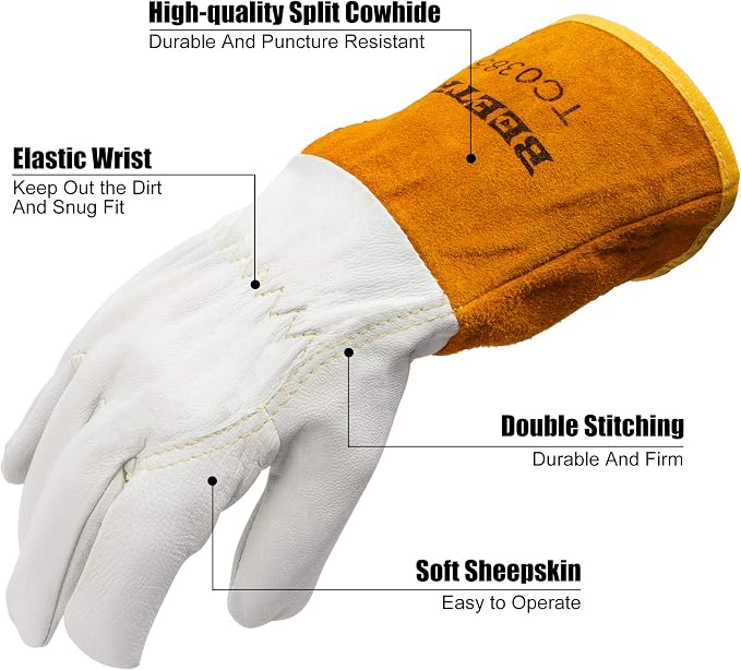 BEETRO Working Gloves 12 Pairs, Tig Welding Cowhide Split Leather, Heat/Fire Resistant BBQ/Warehouse/Heavy Duty/Animal Handling Glove, Extremely Soft and Flexible