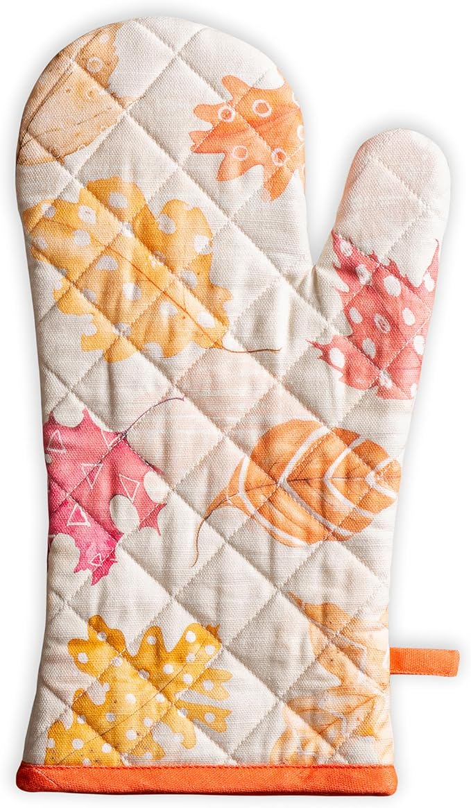 Maison d'Hermine Oven Gloves 100% Cotton Oven Mitt (7" x 13", Pack of 1) | With Loop Heat Resistant BBQ Cooking Gloves Baking Kitchen Handling Hot Pans Thanksgiving Christmas - Colours Of Autumn