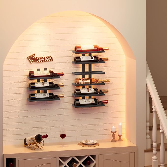 Hoctieon 6 Tier Wall Mount Wine Rack, Wall Racks for Wine Bottles Display and Storage, Hanging Bottle Organizer for Living Room, Dining Room, Wine Cellar, Bar, Black