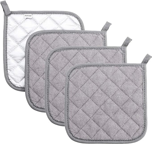 Joyhalo 4 Pack Pot Holders for Kitchen Clearance | Cotton Oven Holder with Great Heat Resistance, Potholders Sets for Kitchen, Countertops, Hot Pots and Pans, Grey