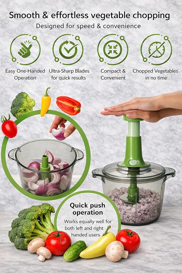 Brieftons Express Manual Food Chopper: Large 8.5-Cup, Hand Chopper Vegetable Cutter to Chop Veggies, Fruits, Herbs, Garlic Onion Chopper for Salsa, Salad, Pesto, Guacamole, Coleslaw, Indian Cooking