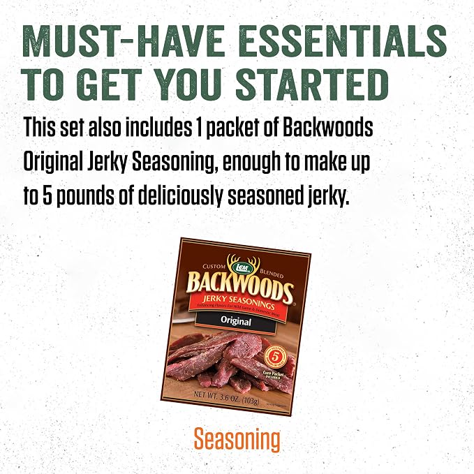 LEM Products Jerky Gun, Heavy-Duty Beef Jerky Maker, Make Meat Sticks and Snack Sticks, Includes Nozzles and Backwoods Seasoning