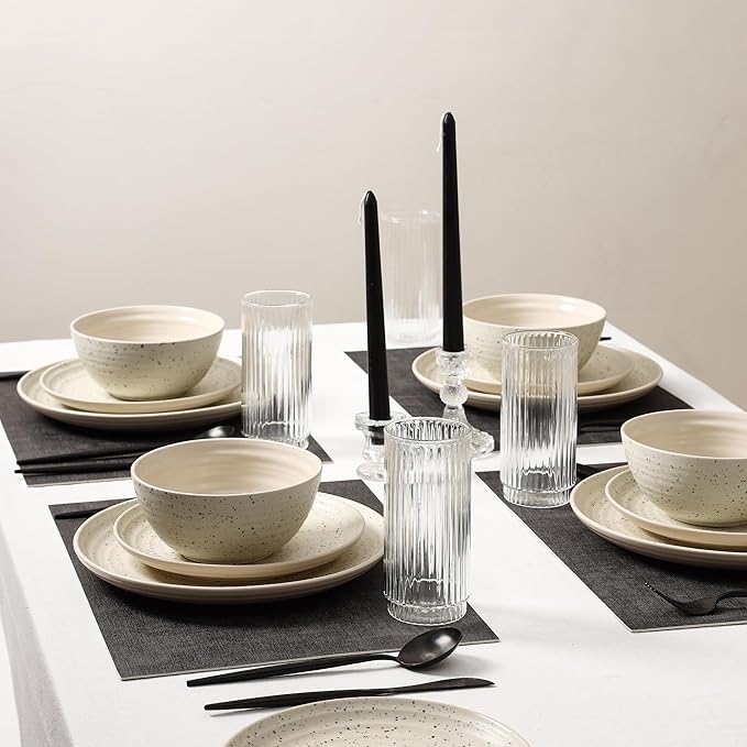 Stone Lain Dua 16-Piece Dinnerware Set Stoneware, Borosilicate Glass, White