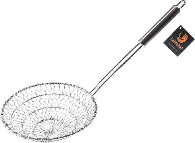 Stainless Steel Spider Strainer Asian Kitchen Mesh Wok Strainer Wire Food Cooking Skimmer Basket, 8-Inch, Hand-Made
