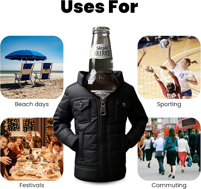 Gadgetime USA - 12oz Insulated Can Cooler Jacket (Black) - Beverage Holder with Detachable Strap - Beer/Soda Carrier - Can Holder with Shoulder Strap, Insulated Sleeve, Funny Gift for Friends & Family