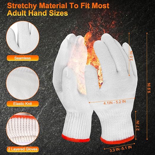 ANBOSON BBQ Gloves Disposable, Heat Resistant Grilling Gloves for Cooking | 10Mil Heavy Duty Nitrile Gloves-100Ct &4 Cotton Liners for Meat Handling Smoker for Hot Food Prep,Non-Slip Grip,Large,Orange