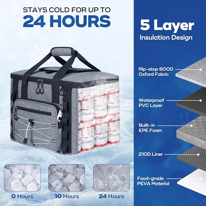 Maelstrom 30/40 Can Soft Cooler Bag, Leakproof Insulated Ice Chest | 24h Cold (With Ice), 5-Layer Insulation, Multi-Pockets ,Lightweight,Perfect For Camping, Beach, Hiking, Kayaking, Road Trips