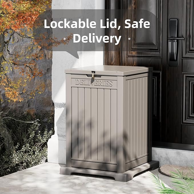 Package Delivery Box for Outside, 48 Gallon Storage with Lockable Secure, Large Double Wall Resin Outdoor Package Delivery Waterproof Deck