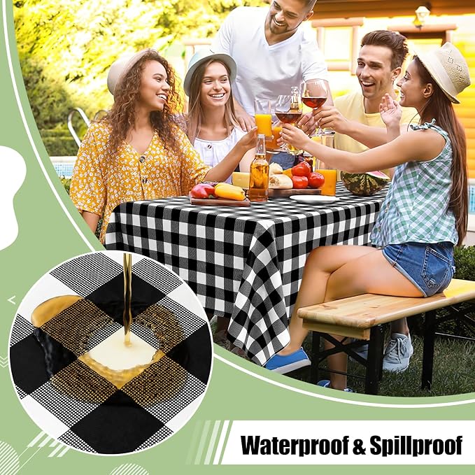 6 Packs Buffalo Disposable Table Cloth, 54 x 108 Inch Waterproof Plastic Tablecloth, Rectangle Black and White Checkered Table Covers for Picnic, Birthday, Party, Back to School