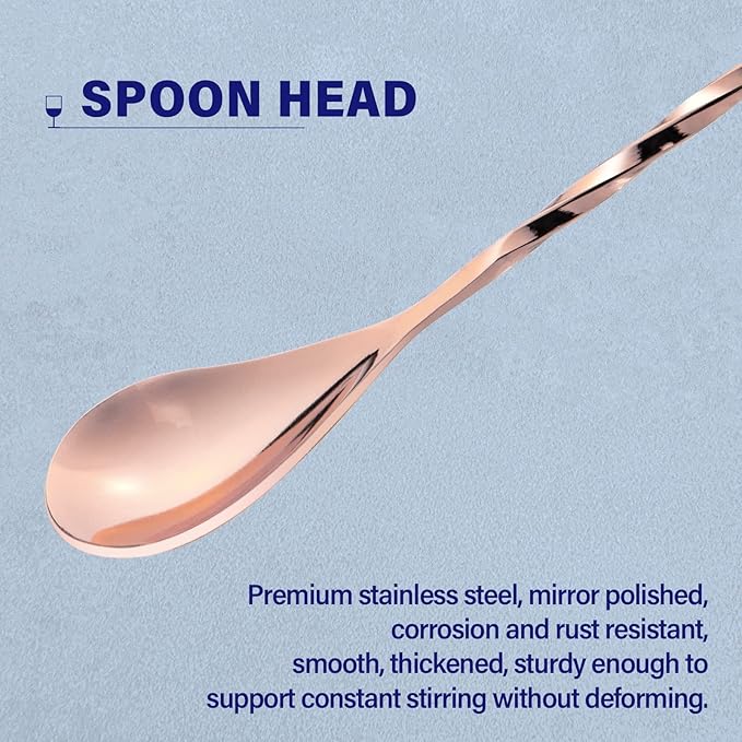 2 Pcs 12 Inches Bar Spoon, Long Handle Mixing Stirrers for Drink, Briout Stainless Steel Bar Cocktail Shaker Spoon, Rose Gold