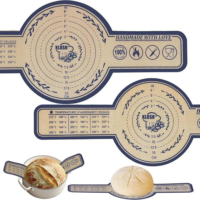Silicone Bread Sling for Dutch Oven, 2 Pack (8" & 10" Round) – Non-Stick & 500°F Heat Resistant Sourdough Mat, Easy to Clean, Reusable Food-Grade Sourdough Slings - Fits 5–7 qt Dutch Ovens