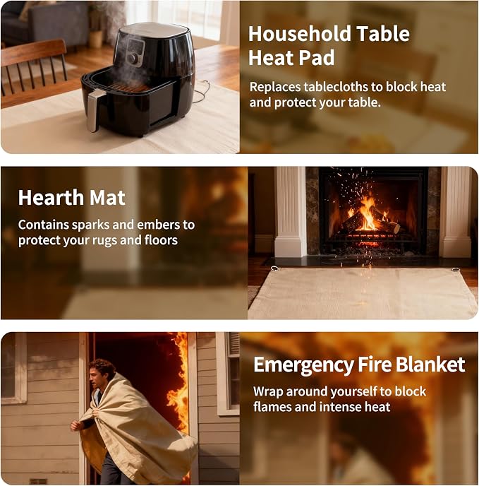 Fireproof Camping Blanket - Heat-Resistant Fiberglass Mat for Outdoor Cooking, BBQ & Emergency (Khaki 12" x 12")