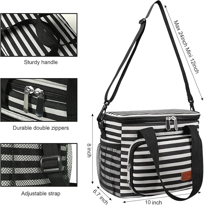Lunch Bags for Women/Men, Insulated Lunch Bag for Work Office Picnic - Lunch Cooler Bag Leakproof Lunch Box with Adjustable Shoulder Strap - Stripe