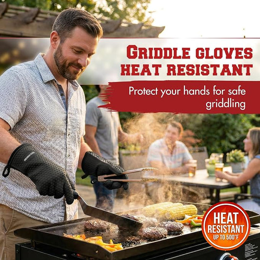 KITCHEN PERFECTION XL Silicone Griddle Gloves - Heat Resistant Oven Mitts | Waterproof, 5-Finger Design For A Better Grip, Best Griddle Grilling Accessories, Compatible with Blackstone, Weber & More