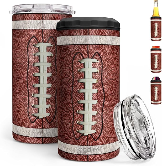 Football Can Cooler 12oz - Travel Mug Cups - Stainless Steel Insulated for Men Women Players - Tumbler Cans Koozie, Sport Gift for Fan Coach Lovers