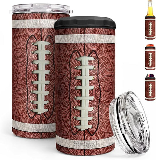 Football Can Cooler 12oz - Travel Mug Cups - Stainless Steel Insulated for Men Women Players - Tumbler Cans Koozie, Sport Gift for Fan Coach Lovers