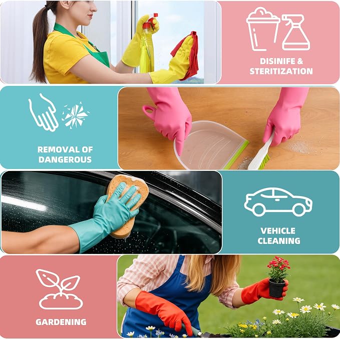 Xgunion Rubber Cleaning Gloves for Dishwashing-5 Pairs Colorful Reusable Household Cleaning Glove for Washing Dishes and Kitchen Cleaning Non-Slip Grip Dish Gloves for Women Men (Medium)