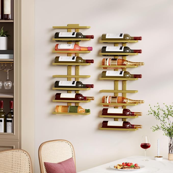 Hoctieon 3-Set 8 Tier Wall Mount Wine Rack (24 Tiers), Wall Racks for Wine Bottles Display and Storage, Hanging Bottle Organizer for Living Room, Dining Room, Wine Cellar, Bar, Quartz Green