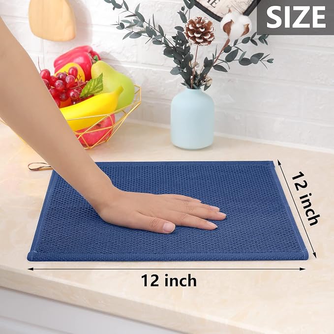 Homaxy 100% Cotton Waffle Weave Kitchen Dish Cloths, 7-Pack, Navy Blue | 12 x 12 Inches, Ultra Soft Absorbent Dish Towels, Quick Drying Dish Rags with Hanging Loop