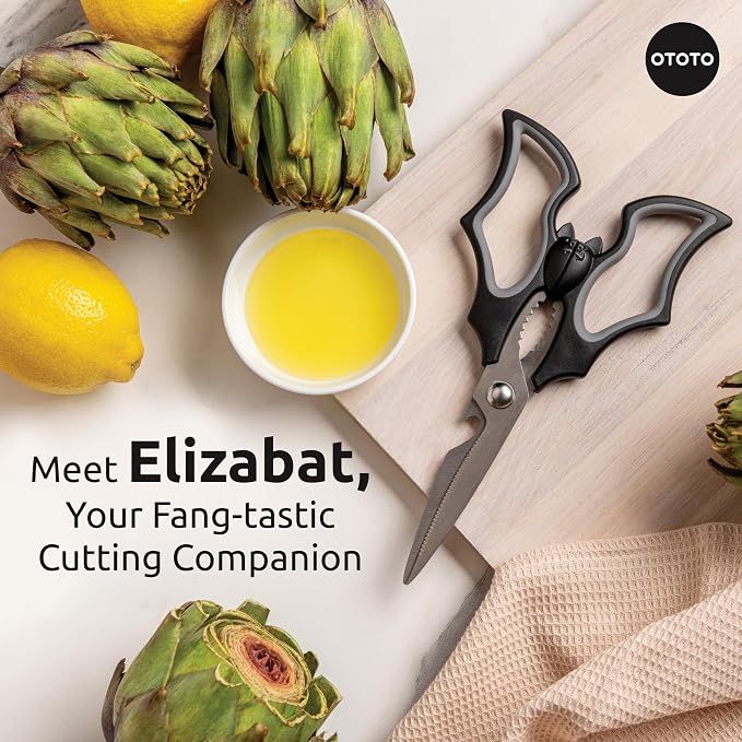 OTOTO Original Elizabat Kitchen Scissors - Halloween Goth Cute Bat Kitchen Shears, Bat Scissors, Gothic Scissors Utensils - Spooky Bats Halloween Gifts, Cute Gadgets, Kitchen Gadgets