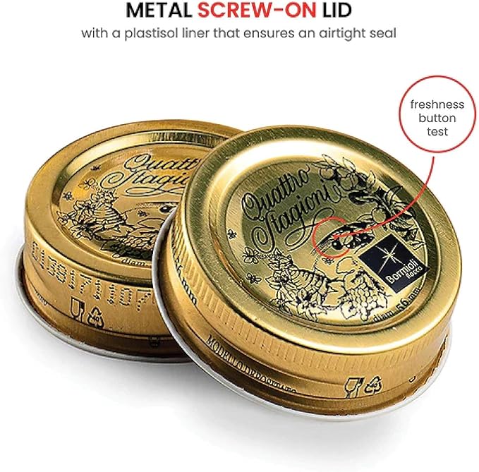 Bormioli Rocco Quattro Stagioni 8.5 Oz. Mason Jar (Set of 6) - Wide Mouth Glass Jar with Airtight Twist Lid - Classic Beehive Embossed Design for Canning, Storage & Recipes - Made in Italy, BPA Free